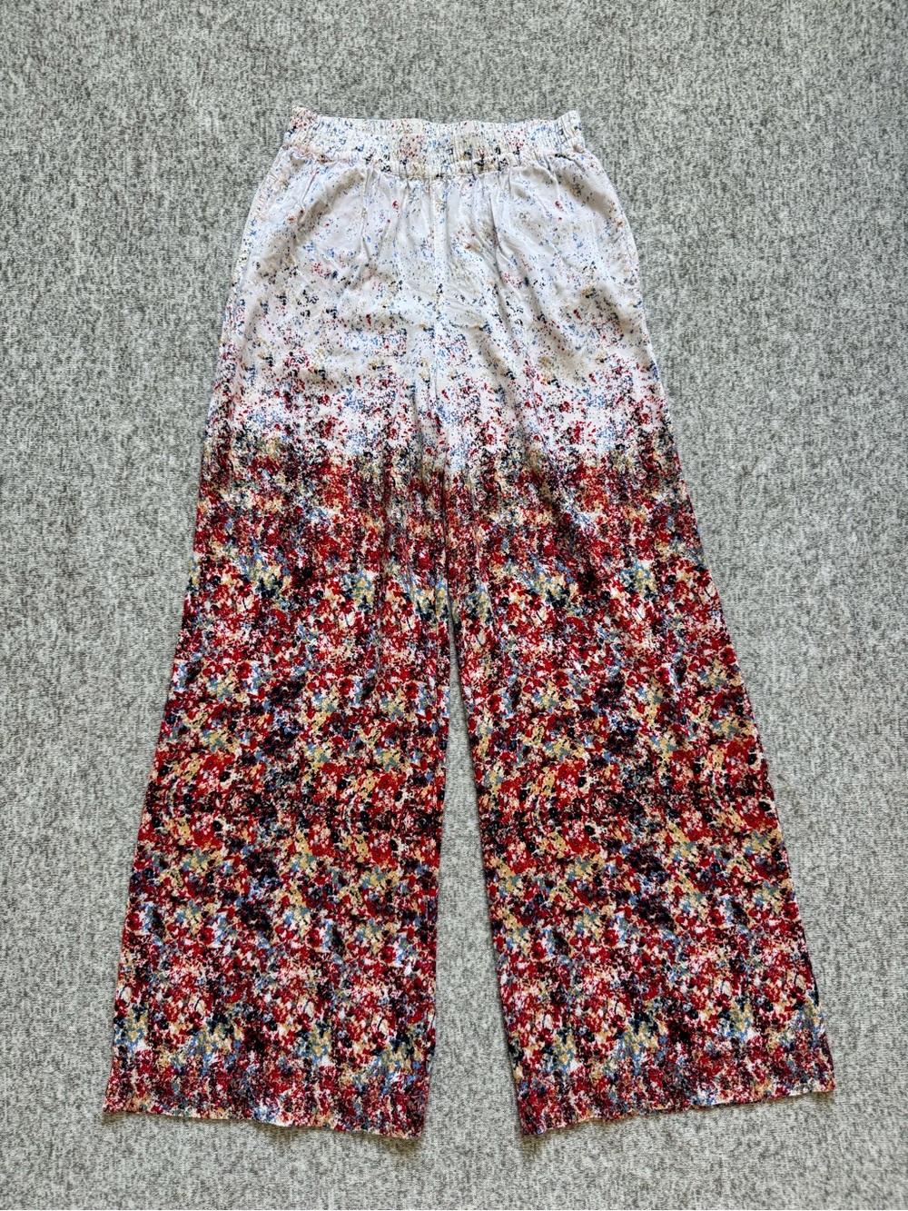 Ganesh Splatter-Print Elastic Waist Pants in White, Red, Blue and Gold